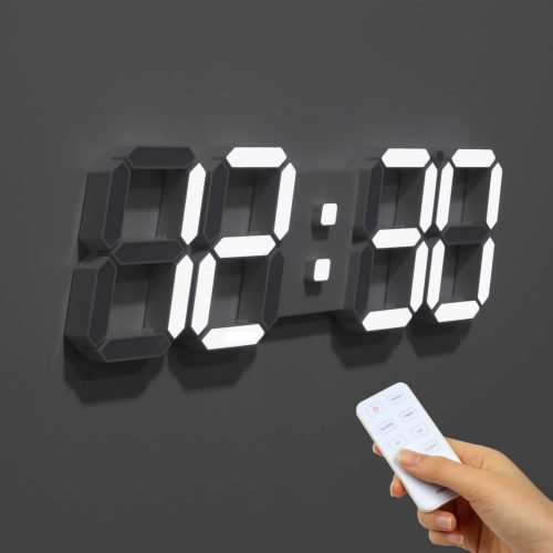 3D LED Wall Clock Big plus White with Remote Control, 15 Inch LED Modern Clock