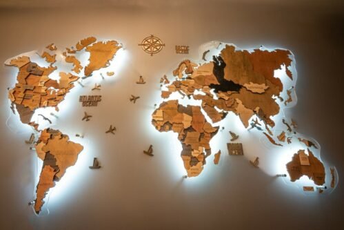 3D LED WORLD WOOD MAP , GIFT , WALL LIGHT LED, WALL DECOR