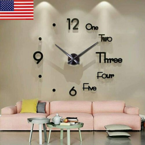 3D Mirror Surface Large Wall Clock Modern DIY Sticker Office Home Shop Art Decor