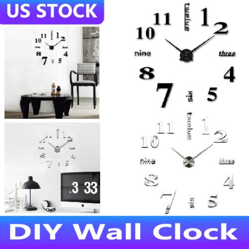 3D Mirror Surface Wall Clock Modern DIY Sticker Office Home Shop Art Decor