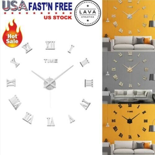 3D Modern Romand Number Large Wall Clock Mirror Surface Sticker Home Art Decor