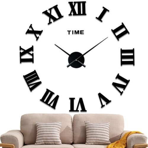 3D Roman Numerals DIY Wall Clock, Frameless Wall Clock, Large Modern Design