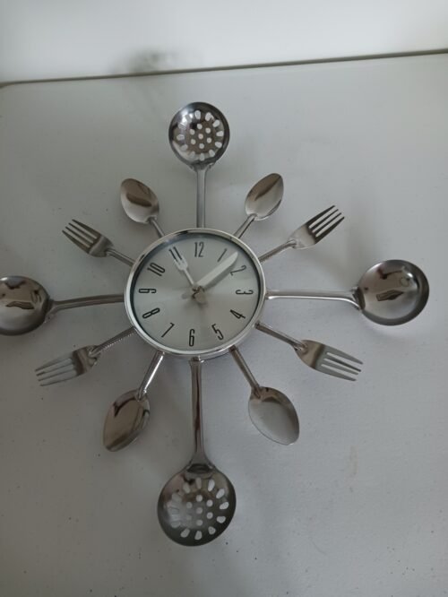 3D Silver Color Cutlery Utensils Battery Wall Clock Home Decor
