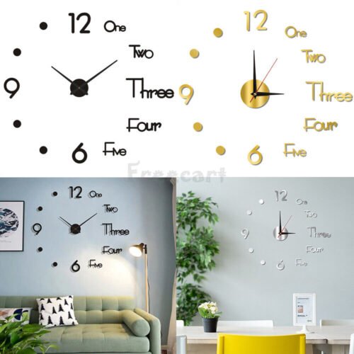 3D Wall Clock Mirror Surface Large Modern DIY Sticker Office Home Shop Art Decor