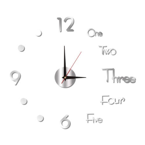 3D Wall Clock Mirror Surface Large Modern DIY Sticker Office Home Shop Art Decor