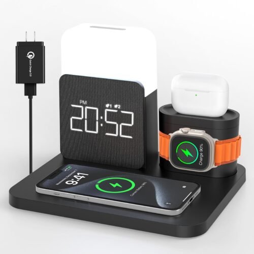 3 in 1 Charging Station for iPhone, Alarm Clock, Night Light, Wireless Charge...
