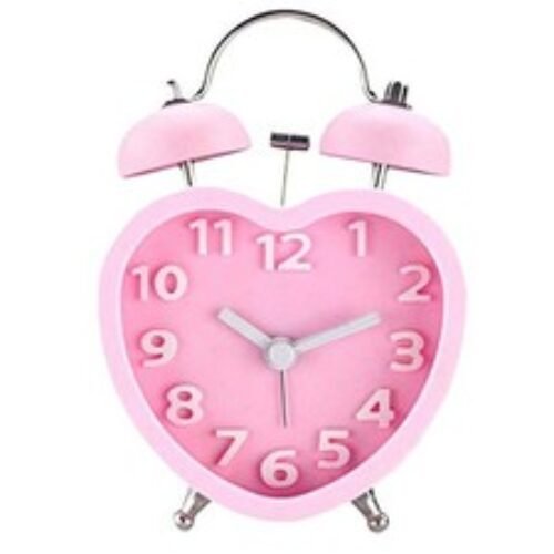 3in 3D Dial Loud Twin Bell Alarm Clock Silent Analog Quartz Nightlight Pink