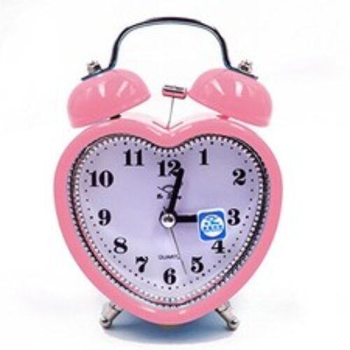 3in Small Heart Shape Loud Twin Bell Plastic Alarm Clock Heart- Shaped Pink