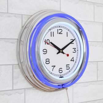 3 in. x 14 in. Blue Double Ring Neon Clock