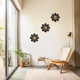 3 Pack 10 in. x 10 in. Black and Gold Metal Flowers...