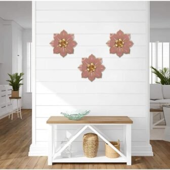 3 Pack 10 in. x 10 in. Pink Metal Flowers Wall Decor...