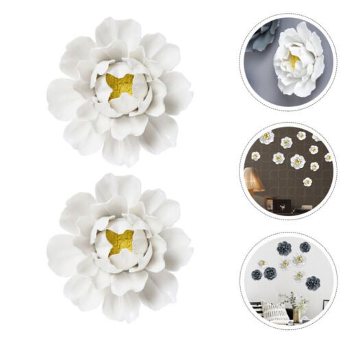 3 Pcs Ceramic Flowers Wall Decor Lotus Art Unique Wall-mounted