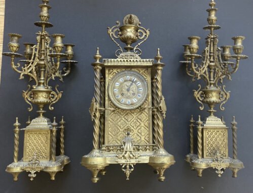 3Piece Old Vintage Imperial Italian/German Original Mantle Clock w/2 Candelabras