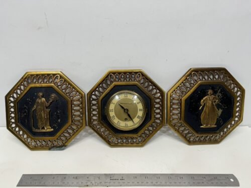 3 Piece Vintage Brass Greek Relief Wall Decor Octagonal