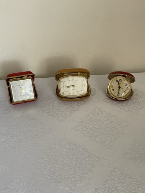 3 Vintage Travel Alarm Clocks Phinney-Walker Drowse Westclox Linden All Work
