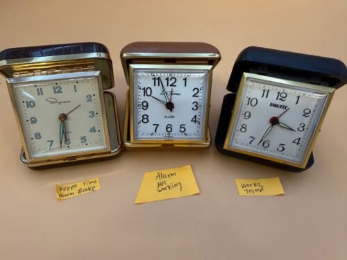 3 Vintage Travel Alarm Clocks Wind Up Glow In Dark Seth Thomas Ingraham Equity