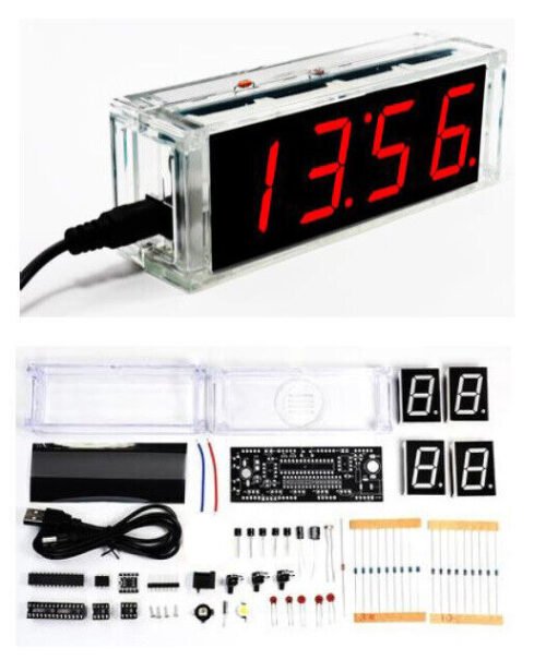 4-LED Digital Electronic Alarm Clock DIY Time Date Temperature and Light Control
