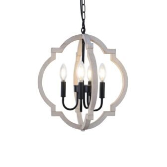 4-Light Black Wood Dimmable Rustic French Country and White Chandelier for Kitchen...