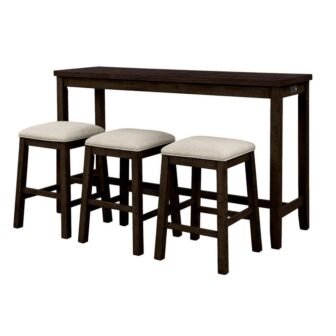 4-Piece Brown Wood Outdoor Dining Set with Beige Cushions, Counter Height Table...