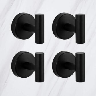 4-Piece Stainless Steel J-Hook Robe/Towel Hook with Round Mount Post in Matte...