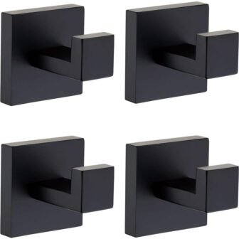 4-Piece Stainless Steel J-Hook Robe/Towel Hook with Square Mount Post in Matte...