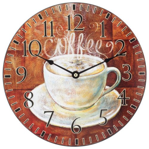 404-2631C La Crosse Clock Co. 12" Round Wood (MDF) Coffee Analog Wall Clock