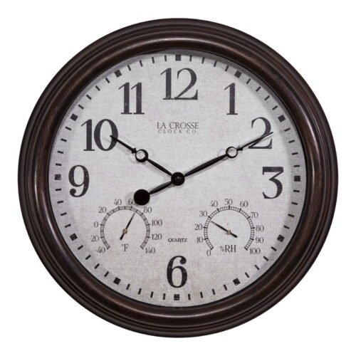 404-3015 Clock Co. 15" Indoor/Outdoor Wall Clock with Temp/Humidity