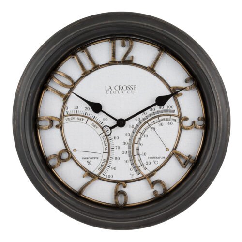 404-4450 La Crosse Clock Co. 19.7" Indoor/Outdoor Wall Clock with Temp/Humidity