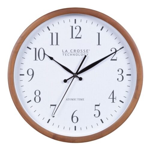 404-50447 La Crosse Technology 12.75" Hard Wood Frame Atomic Analog Wall Clock