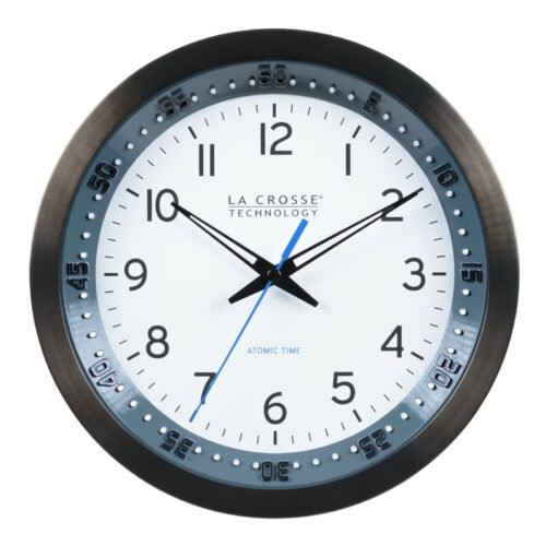 404-54667 La Crosse Technology 10" Metal Frame Atomic Analog Wall Clock