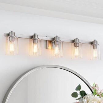 40.5 in. 5-Light Brushed Nickel Bathroom Vanity Light with Clear Glass Shades