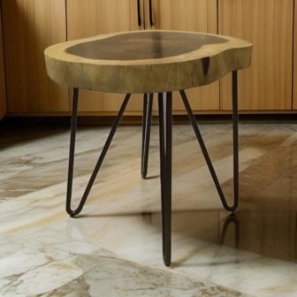 40 in. Brown and Black Other Wood End Table with Metal Legs...