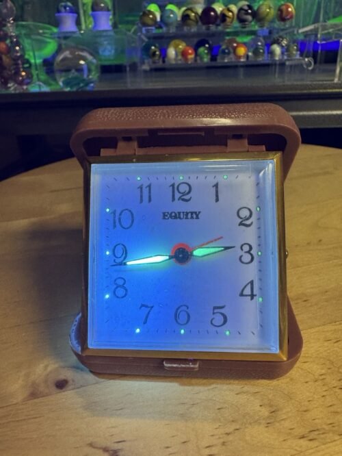 4561 Vtg 1970s Equity Travel Alarm Clock Dots And Hands Glow Keeps Time Awesome
