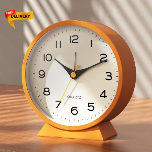 4.5 Analog Alarm Clock Small Retro Desk Clock Battery Operated,Slient Metal T..
