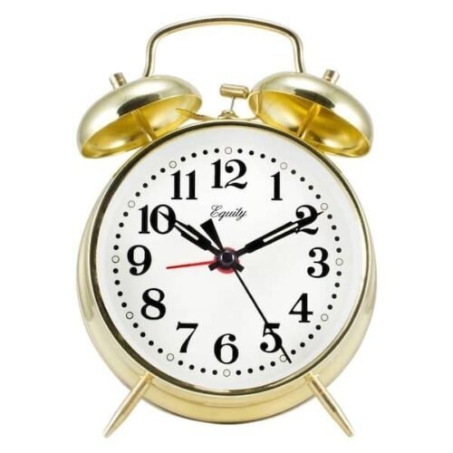 4.5 in. Gold Analog Twin Bell Alarm Clock with Keywind NEW