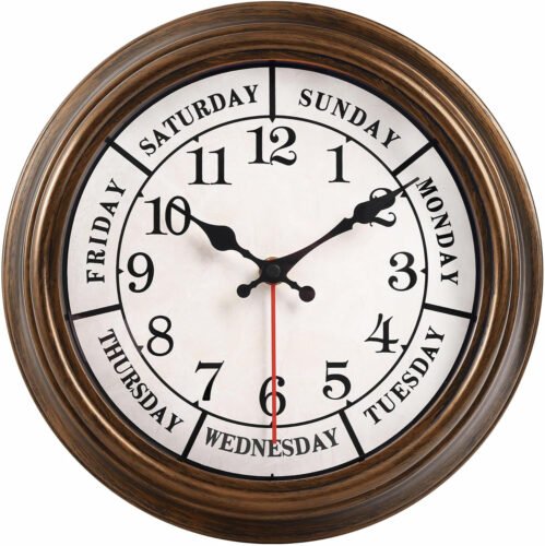 45Minst 12 Inches Retro Wall Clock,Day of the Week Wall Clock,Calendar Day Clock