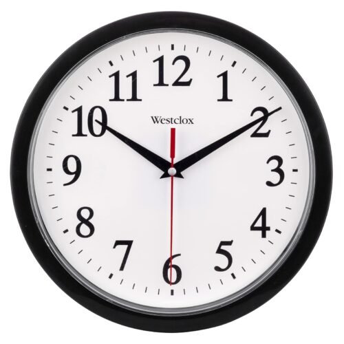 461861 10" Modern Black Analog Wall Clock with Large Display, Battery Powered...