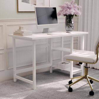 47 in. Rectangle White Wood Grain Engineered Wood Computer Desk