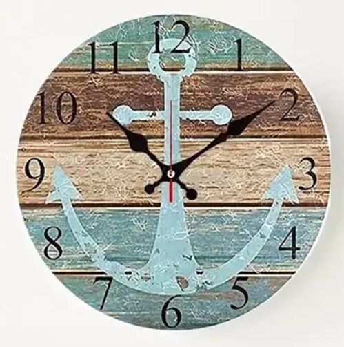4.8 Inch Round Rustic Anchor Silent Easy to Read Desk Clock NEW!