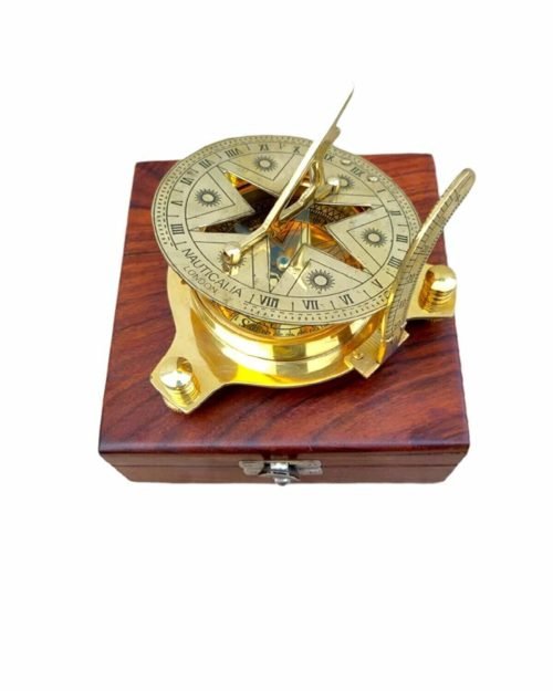 4" Antique Brass Compass Sundial Sun Clock Nautical Antique Gift Vintage Box