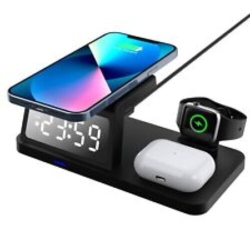 4in1 Alarm clock with Fast Wireless Charger Station Dock For Apple Watch iPhone