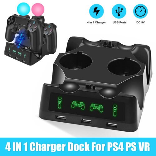 4 in1 Controller Charger Dock Station Stand LED For PlayStation PS4/MOVE/PS4 VR