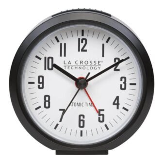 4 in. Round Black Atomic Analog Alarm Clock