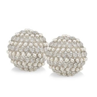 4 in. Silver and Clear Faux Crystal Decorative Orbs (Set of 2)