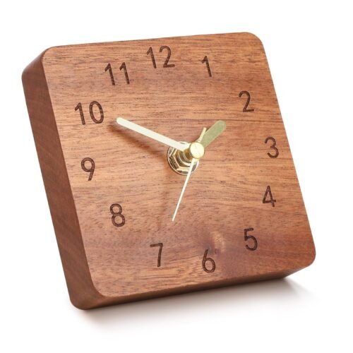 4in Small Wooden Desk Clock Silent Non-Ticking Battery Operated Table Clock