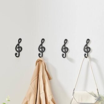 4 Piece Dark Brown Cast Iron Musical Note Treble Clef Decorative Wall...