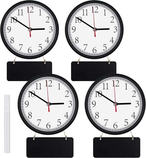 4 Pieces Wall Clocks Set Quartz Battery Operated Round Chalkboard White Marker