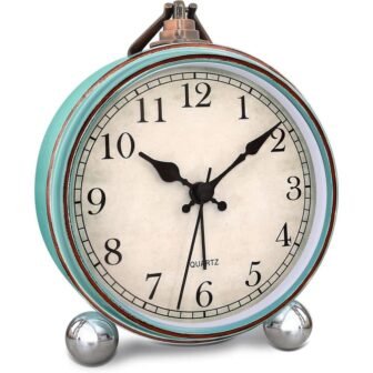 4" Small Aqua Antique Retro Analog Alarm Table Clock