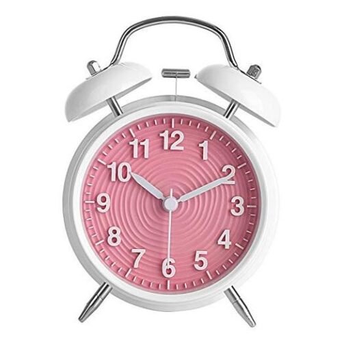 4” Twin Bell Alarm Clock Non-Ticking Bedside Table Travel Clock Vintage Alarm