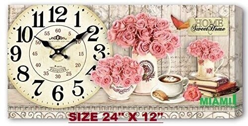 4 X CLOCKS SET HOME SWEET HOME FLORAL WALL, KITCHEN LIVING ROOMETC 24" X 12"